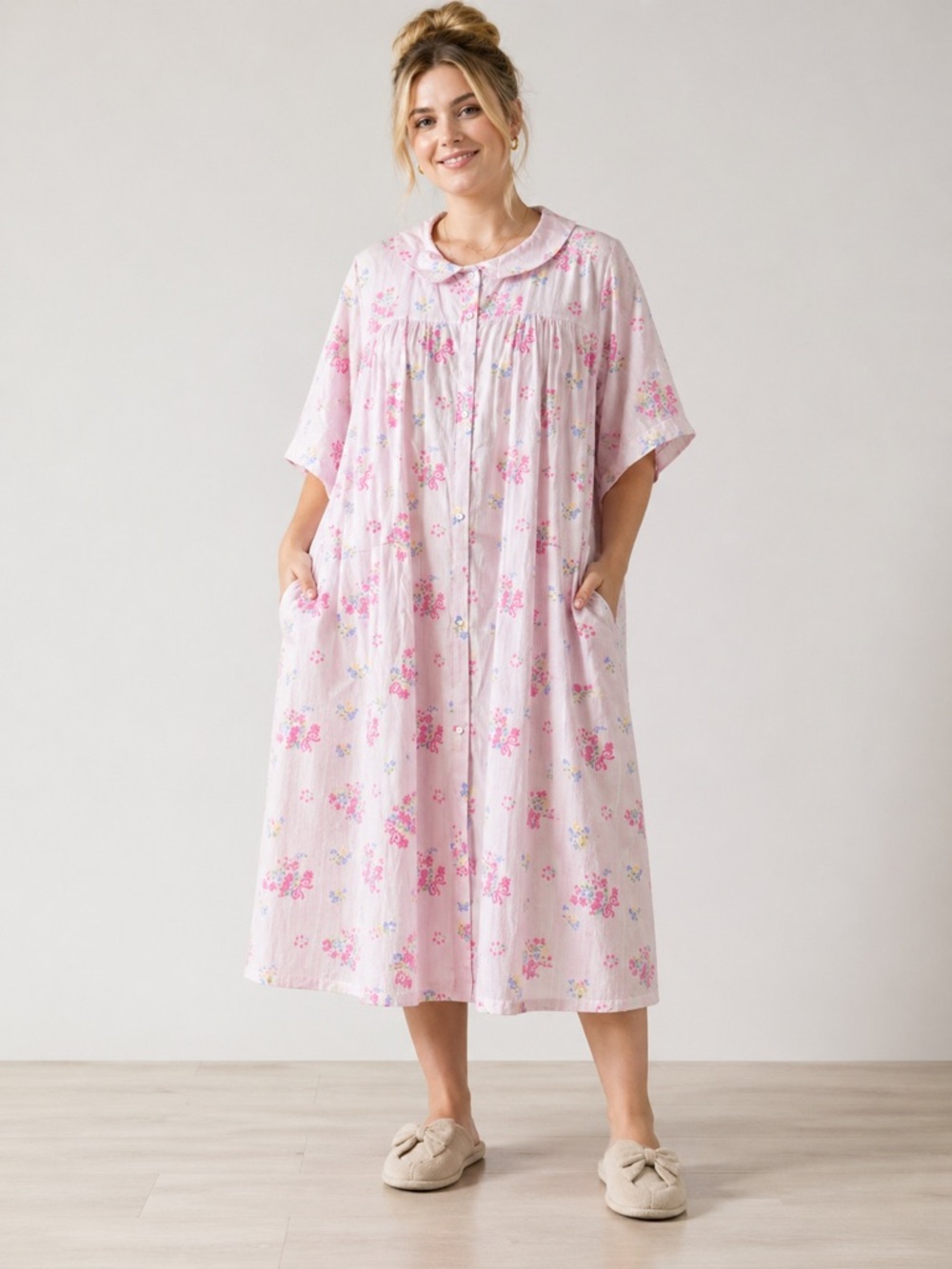 Vintage Carole Hochman House Dress XXL Floral Pink NWT Made in USA